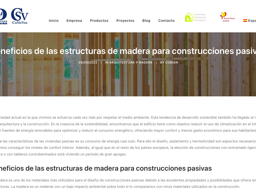 Página web COBIAN. Marketing para la industria de la madera